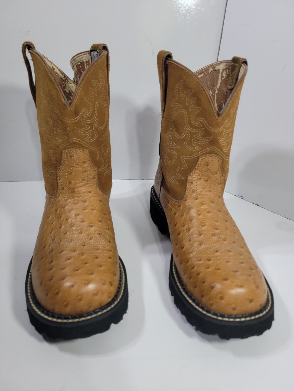 Ariat Fatbaby 14728 Womens Western Cowboy Boots Ostrich Print Cognac Size 10 B